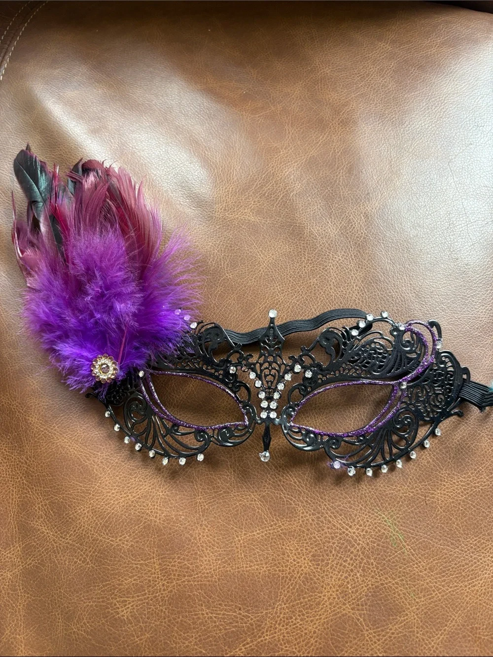 Women's Black and Purple Feather Masquerade Mask